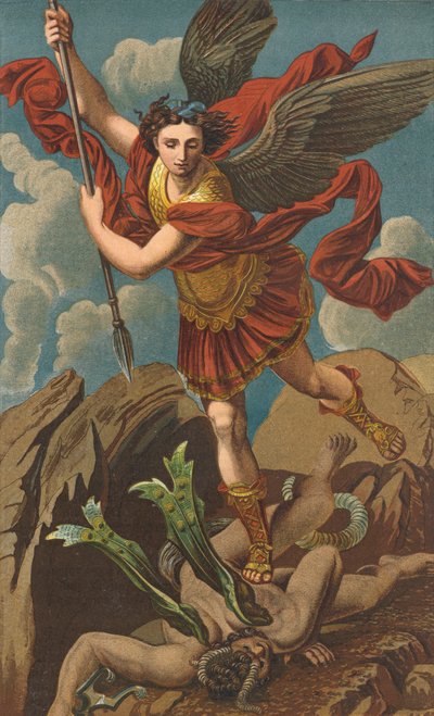 St Michael Vanquishing Satan by after Raphael